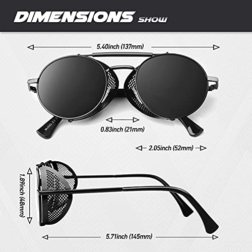 CGID Retro Steampunk Round Polarized Sunglasses Men Womens Metal Side Shield UV400 Protection - Image 5