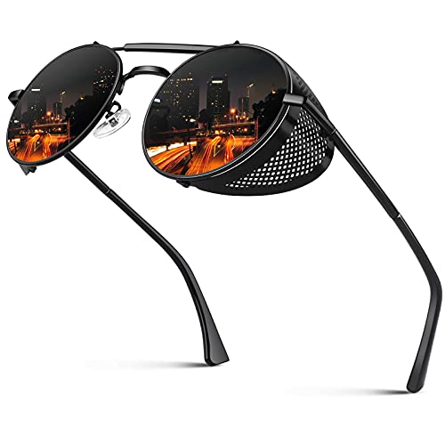 CGID Retro Steampunk Round Polarized Sunglasses Men Womens Metal Side Shield UV400 Protection - Image 1