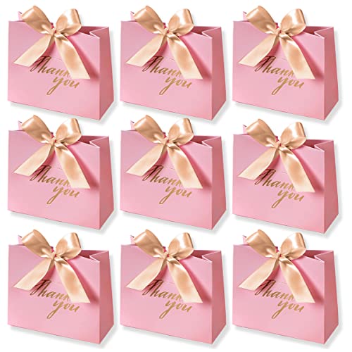 DECHISY 24Pack Thank You Gift Boxes, Favor Small Treat Boxes with Gold Bow Ribbon, Pink Pattern Paper Bags Bulk for Wedding Baby Shower Business Party Supplies - Image 1