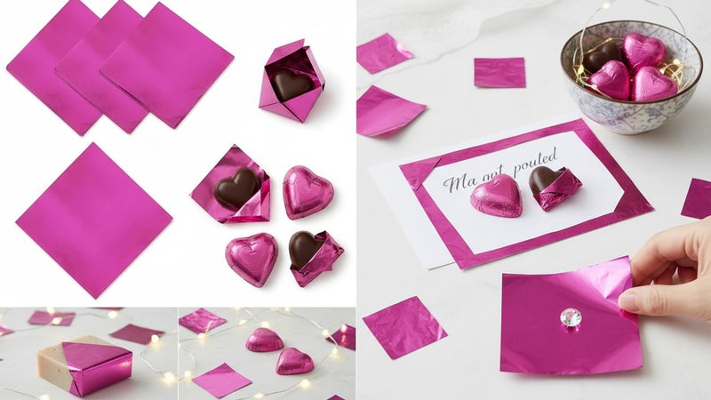 Self Lub Aluminum Foil Chocolate Wrappers – Candy Wrapping Sheets for DIY Chocolates, Sweets & Gifts | Food-Grade, Decorative & Easy-to-Use Foil Wraps (Pink, Pack of 1 (250 Counts)) - Image 2