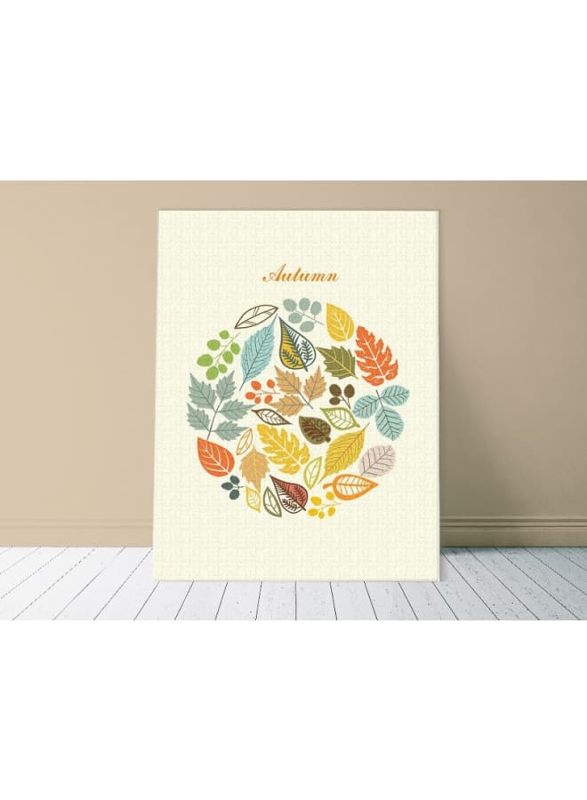 هوم جاليري لوحة فنية جدارية من القماش، صورة تجريدية مؤطرة لأوراق الخريف على خلفية 120 عرض × 80 ارتفاع × 2 عمق - Image 1