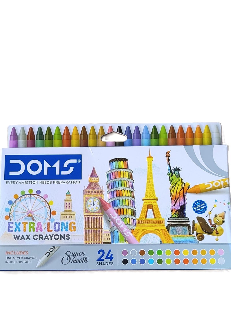 دومس أقلام شمع طويلة للغاية 24 قطعة. أقلام الشمع + 1 قطعة. قلم تلوين فضي - Image 1