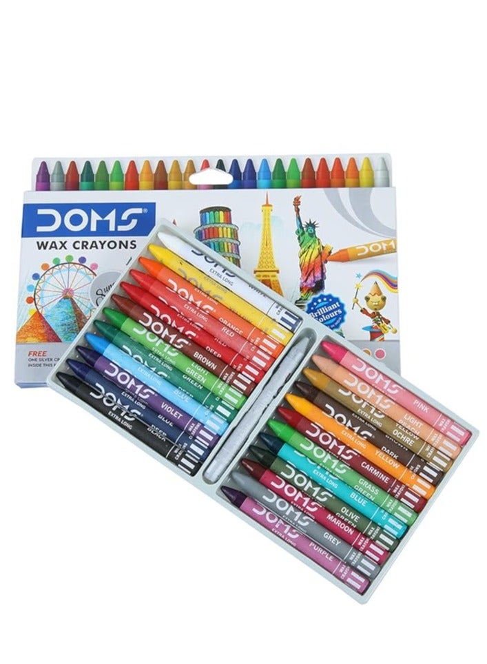 دومس أقلام شمع طويلة للغاية 24 قطعة. أقلام الشمع + 1 قطعة. قلم تلوين فضي - Image 2