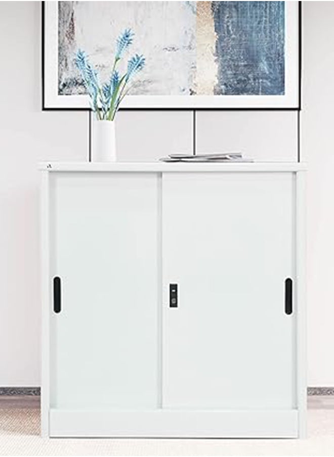RIGID Steel Curved Sliding Doors Low hight Office Cupboard White 94x90x45.5cm  - Image 1