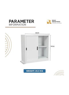 RIGID Steel Curved Sliding Doors Low hight Office Cupboard White 94x90x45.5cm  - Image 2