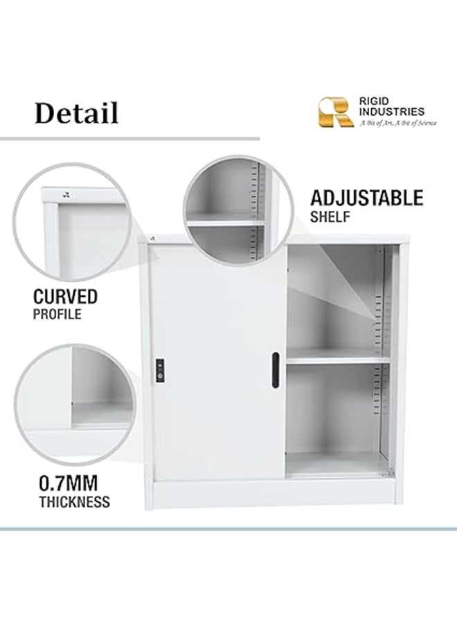 RIGID Steel Curved Sliding Doors Low hight Office Cupboard White 94x90x45.5cm  - Image 3