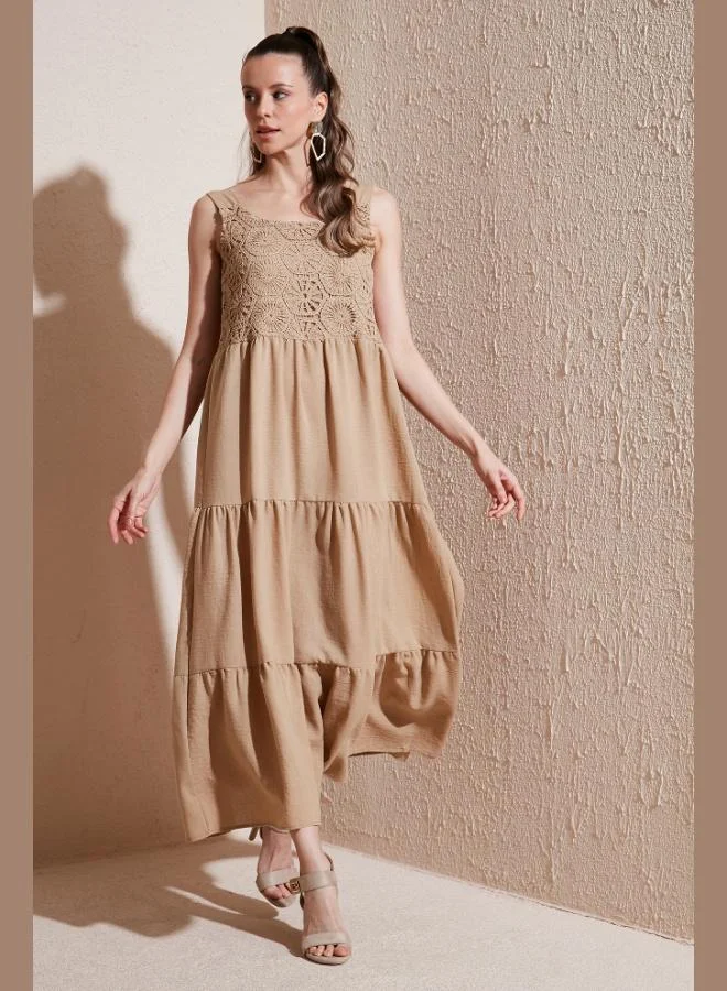 ليلا ليلا فستان طويل مكشكش بقصة مريحة للنساء