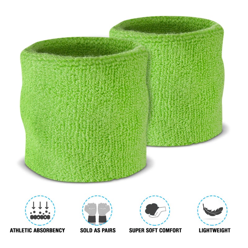 Suddora Wrist Sweatbands, Absorbent and Breathable Thick Cotton Bands for Working Out, Gymnastics, Basketball, Tennis, and Football, Multiuse Wristbands for Costumes and Cosplay (Pair) (Neon Green) - Image 3