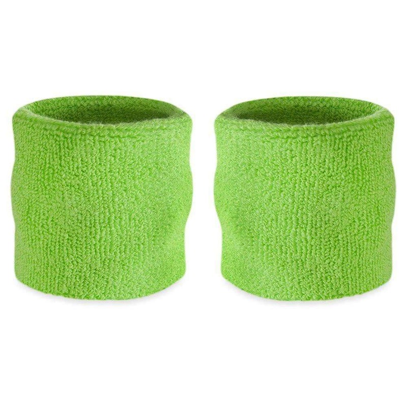 Suddora Wrist Sweatbands, Absorbent and Breathable Thick Cotton Bands for Working Out, Gymnastics, Basketball, Tennis, and Football, Multiuse Wristbands for Costumes and Cosplay (Pair) (Neon Green) - Image 1