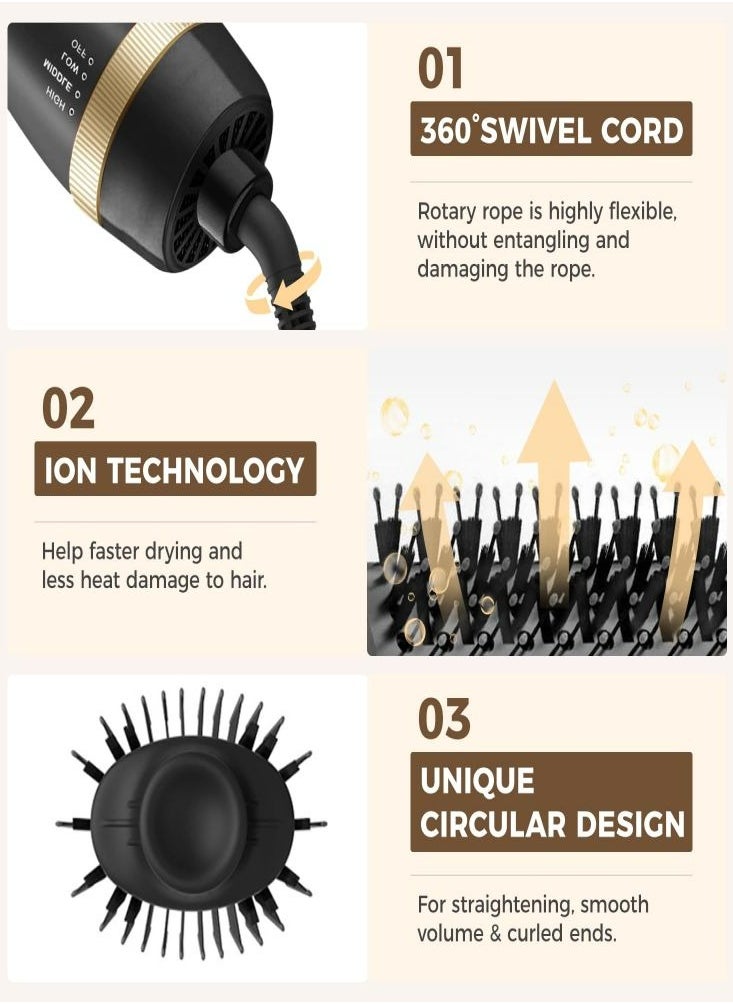 Oasisgalore - Oasisgalore Hot Air Brush Dryer and Styler Negative Ionic 4 in 1 Hair Dryer Volumizer for All Hair for Women Men for Home Travel Gift - Image 1