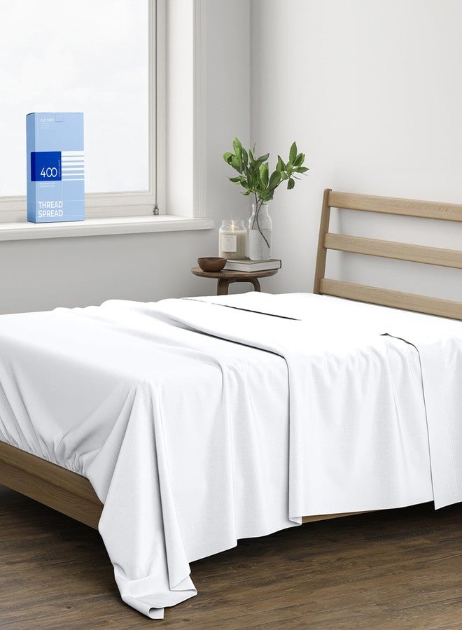 THREAD SPREAD 100% Cotton Queen Flat Sheet Only - 400 Thread Count Queen Flat Sheet (1 PC, White), Silky Soft, Breathable, Cooling, Sateen Weave, Hotel Quality Top Sheets for Hot Sleepers - Image 1