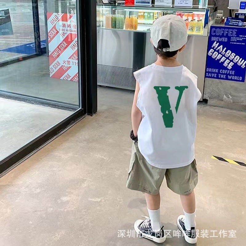 Summer 100% Cotton Boys' Trendy Fried Street Sleeveless Vest Baby Hong Kong Style All-Match Children'S T-Shirt Top - Image 3