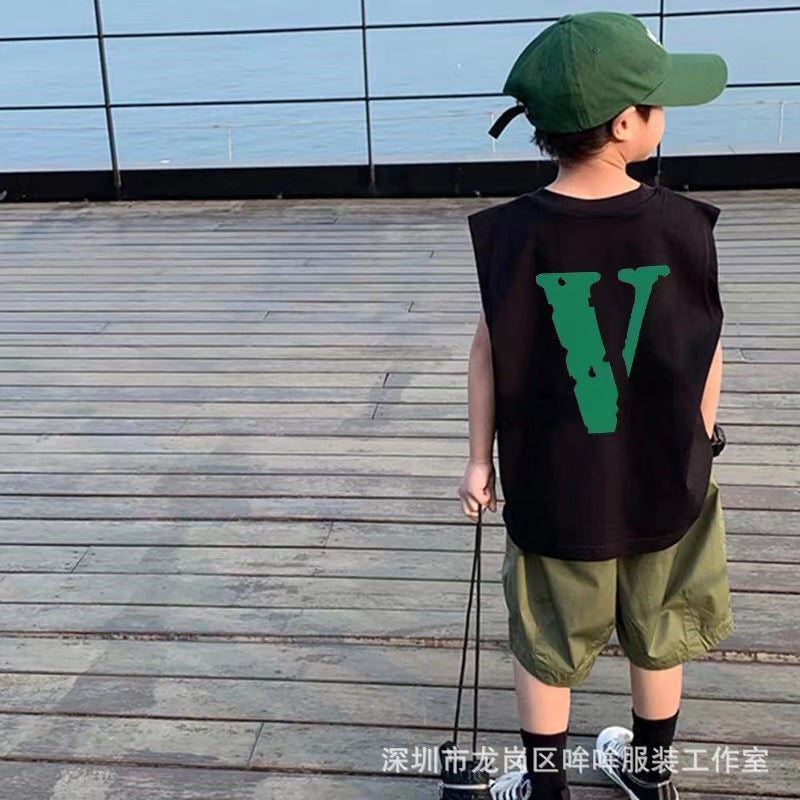 Summer 100% Cotton Boys' Trendy Fried Street Sleeveless Vest Baby Hong Kong Style All-Match Children'S T-Shirt Top - Image 5