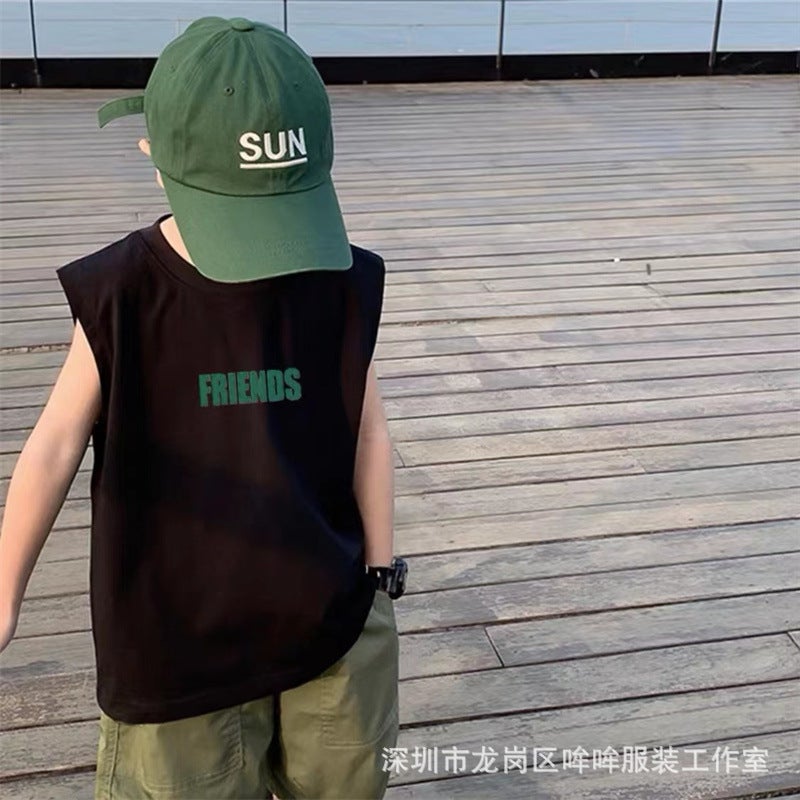 Summer 100% Cotton Boys' Trendy Fried Street Sleeveless Vest Baby Hong Kong Style All-Match Children'S T-Shirt Top - Image 4