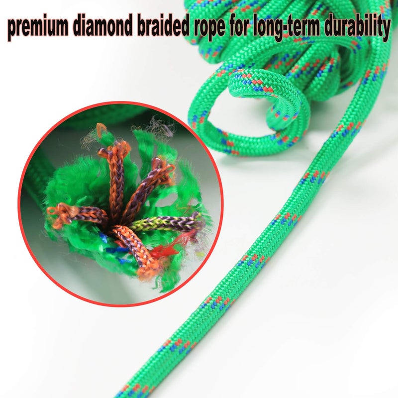 Wellmax Diamond Braid Nylon Rope - 3/8 Inch by 50 Feet Green Color - Extra Strength, Sunlight and Weather Resistant - Heavy Duty Construction - Image 4