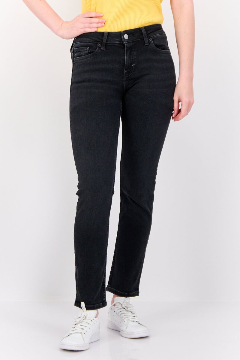 ESPRIT Women Slim Fit Mid Rise Straight Leg Stretchable Jeans, Black - Image 1