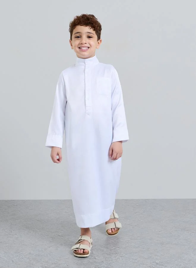 Amirah Boys Off White Solid Band Collar Full Length Thobe