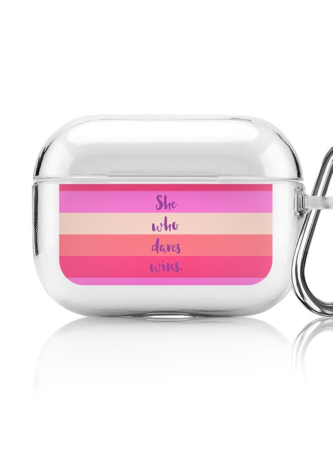 Stylizedd - Classic Clear printed Case for Apple AirPods Pro 2nd Generation Thin Transparent Cover [Designed for Apple AirPods Pro 2nd Generation] - She who dares wins - Image 1