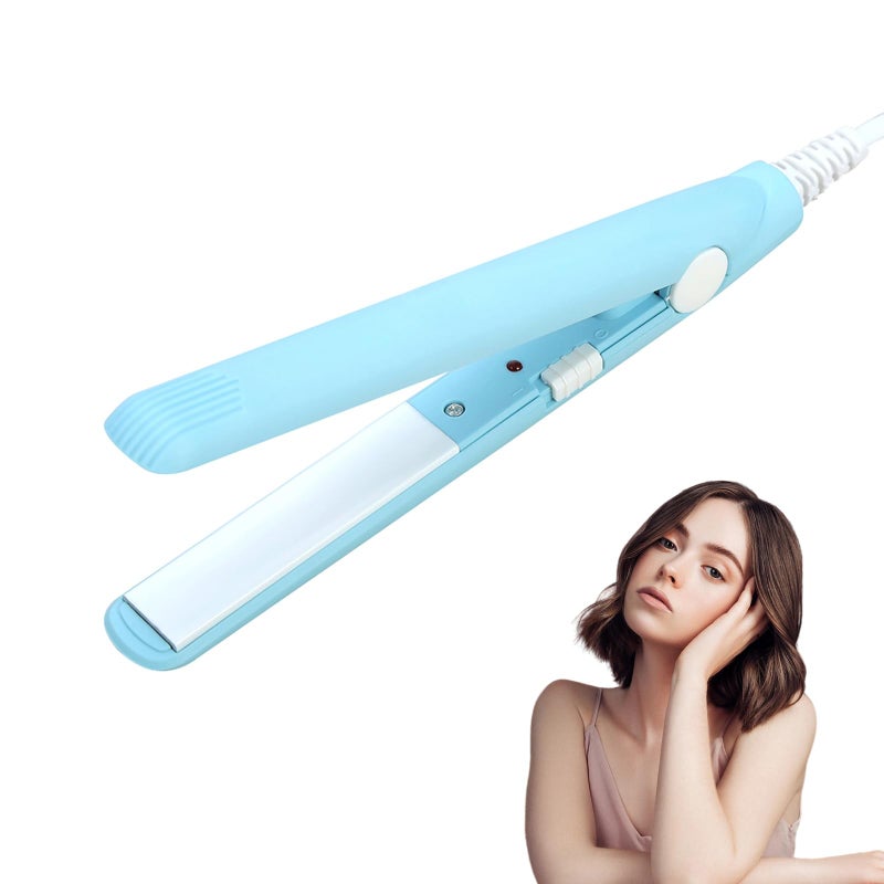 Betued Mini Curling Iron  Mini Dual Purpose Curling Iron  Mini Straightener  2 in 1 Mini Flat Iron for Short Hair Ceramic Flat Iron Tourmaline Plate Curler Beauty Heating Curler Hair Styling Tool (BLUE) - Image 1