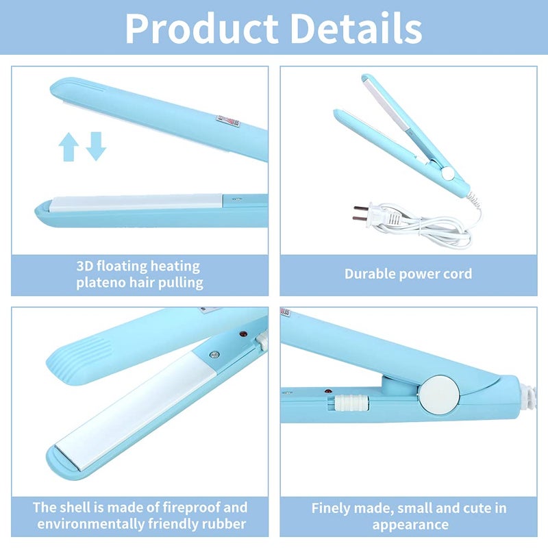 Betued Mini Curling Iron  Mini Dual Purpose Curling Iron  Mini Straightener  2 in 1 Mini Flat Iron for Short Hair Ceramic Flat Iron Tourmaline Plate Curler Beauty Heating Curler Hair Styling Tool (BLUE) - Image 4