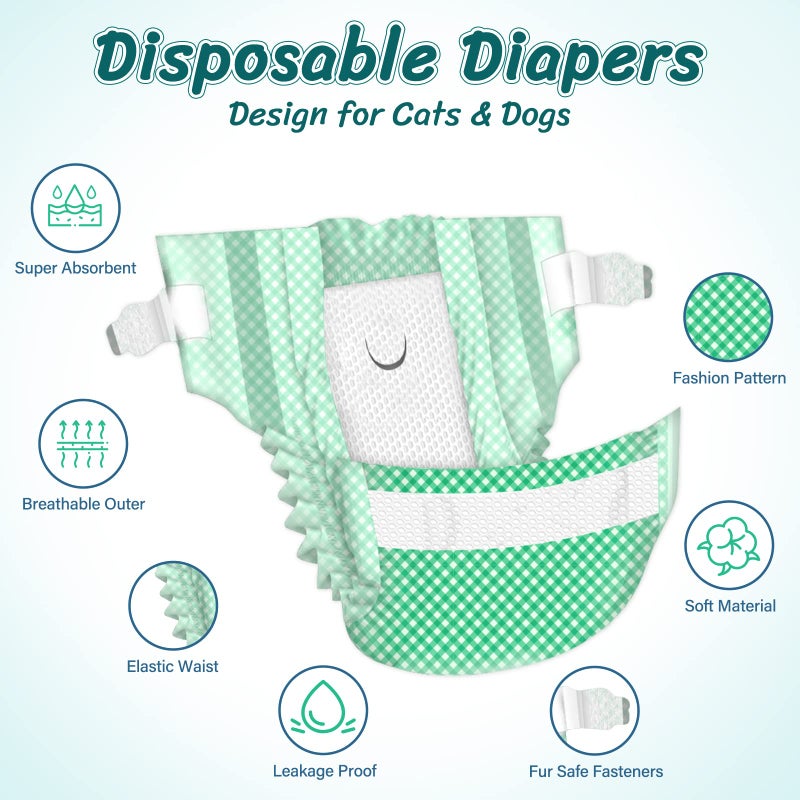 Pet Soft Disposable Cat Diapers - Female Dog Diapers for Cats & Dogs in Heat Period or Urine Incontinence, Doggie Diapers Ultra Absorbent Leak-Proof Puppy Diapers 24pcs (Green, XS) - Image 3