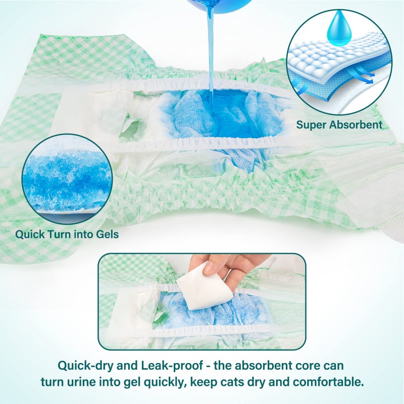 Pet Soft Disposable Cat Diapers - Female Dog Diapers for Cats & Dogs in Heat Period or Urine Incontinence, Doggie Diapers Ultra Absorbent Leak-Proof Puppy Diapers 24pcs (Green, XS) - Image 4