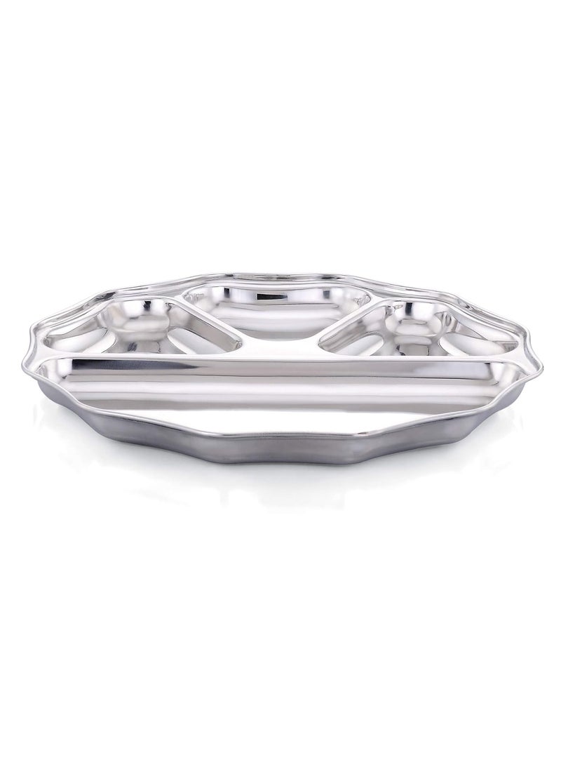 Expresso - Expresso - Heavy Duty Stainless Steel Round New Dinner Plate w/4 Sections Divided Mess Trays for Kids Lunch, Camping, Events & Every Day Use Kitchenware, 28cm (Pack of 1 Pcs) - Image 1