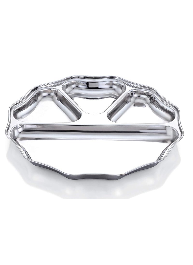 Expresso - Expresso - Heavy Duty Stainless Steel Round New Dinner Plate w/4 Sections Divided Mess Trays for Kids Lunch, Camping, Events & Every Day Use Kitchenware, 28cm (Pack of 1 Pcs) - Image 1