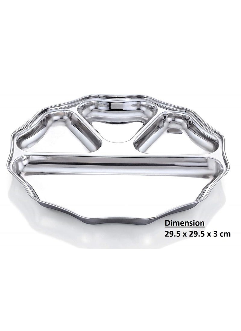 Expresso - Expresso - Heavy Duty Stainless Steel Round New Dinner Plate w/4 Sections Divided Mess Trays for Kids Lunch, Camping, Events & Every Day Use Kitchenware, 28cm (Pack of 1 Pcs) - Image 1