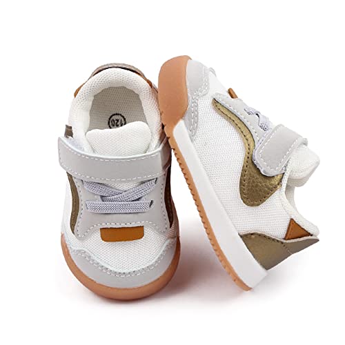 OAISNIT Baby Boy Girl Shoes Infant Non Slip Sneakers Breathable Lightweight Toddler First Walking Shoes 6 12 18 24 Months(18-24 Months, C-Gold) - Image 4