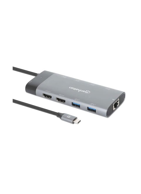 محطة إرساء مانهاتن 130714 USB-C PD 10 في 1 مزدوجة الشاشة 8K / موزع متعدد المنافذ