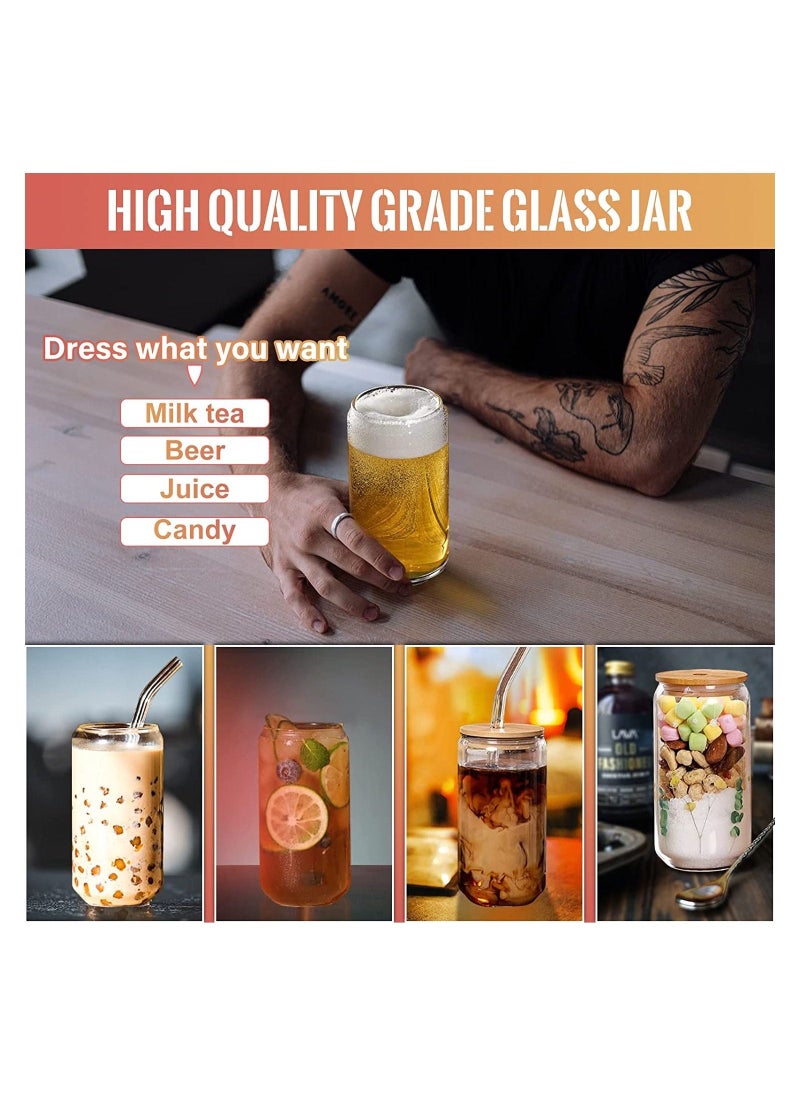 Beauenty Glass Cans with Bamboo Cover, Can Shaped Glass Glass Cups Transparent Water Cup Juice Drink Cup Drinking Cups with Straw for Water and Mixed Drink for Any Drink and Any Occasion ( 500 Ml )  - Image 3