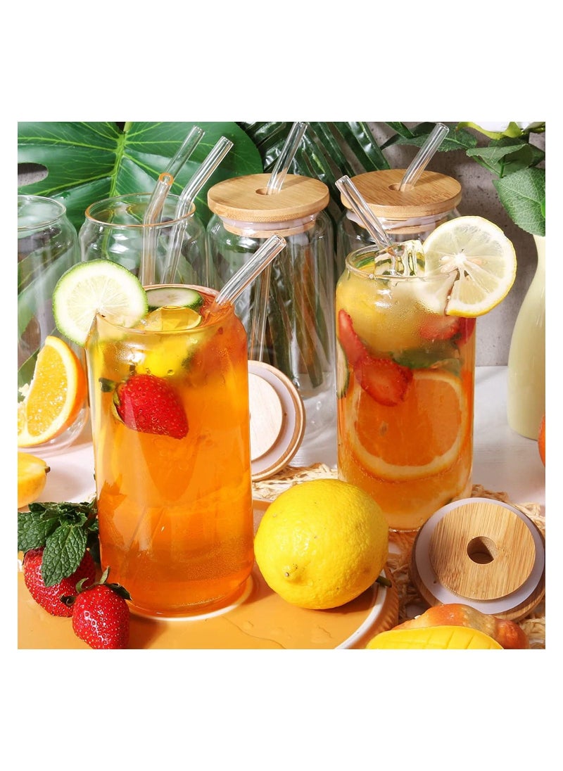 Beauenty Glass Cans with Bamboo Cover, Can Shaped Glass Glass Cups Transparent Water Cup Juice Drink Cup Drinking Cups with Straw for Water and Mixed Drink for Any Drink and Any Occasion ( 500 Ml )  - Image 2