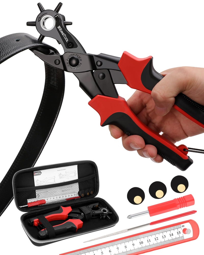 KingTool Leather Hole Punch Set, Super Heavy Duty Rotary Puncher, Multi Hole Sizes Maker Tool - Image 1