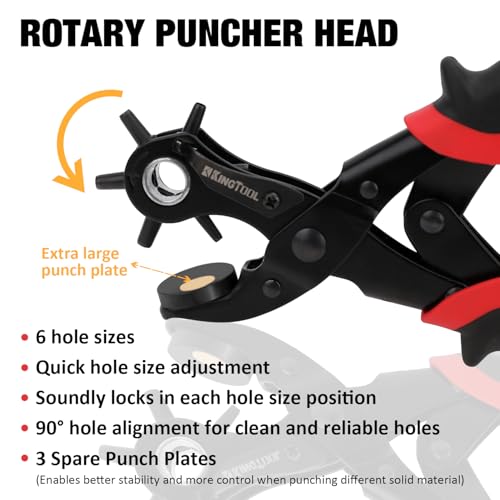 KingTool Leather Hole Punch Set, Super Heavy Duty Rotary Puncher, Multi Hole Sizes Maker Tool - Image 4