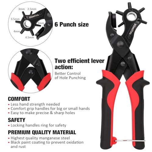 KingTool Leather Hole Punch Set, Super Heavy Duty Rotary Puncher, Multi Hole Sizes Maker Tool - Image 3
