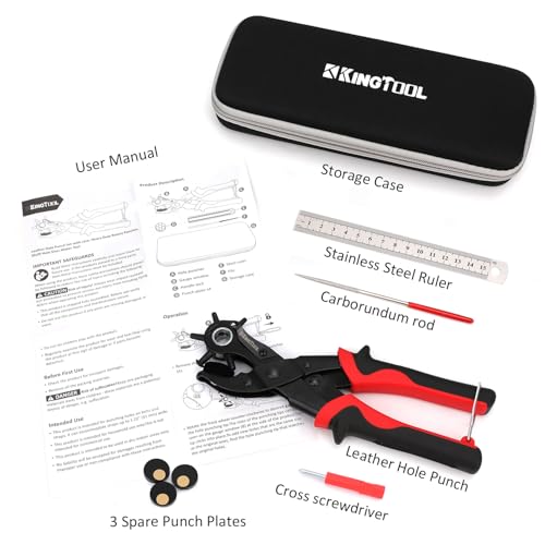 KingTool Leather Hole Punch Set, Super Heavy Duty Rotary Puncher, Multi Hole Sizes Maker Tool - Image 2