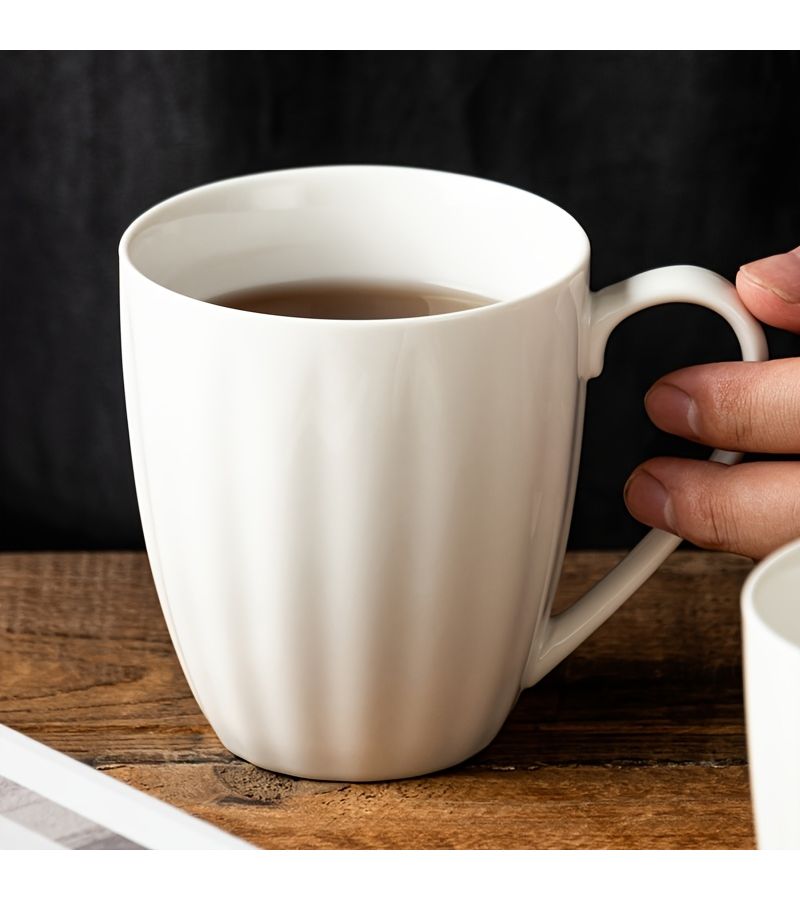 4 أكواب سيراميك بيضاء على شكل قرع للقهوة والشاي والحليب والإفطار - Image 4