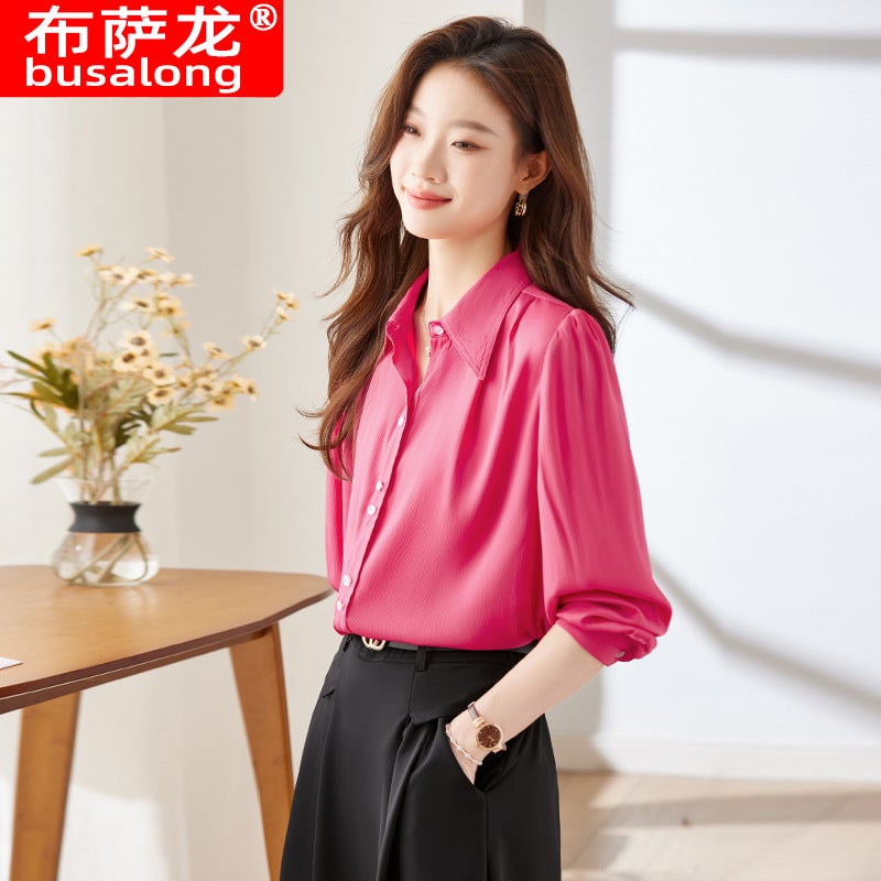 2024 Busalong Long Sleeve Womens Blouse Workwear White Shirt - Image 4