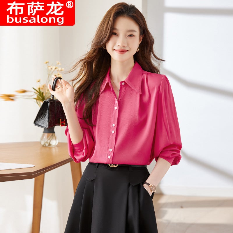 2024 Busalong Long Sleeve Womens Blouse Workwear White Shirt - Image 5