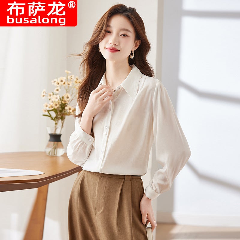 2024 Busalong Long Sleeve Womens Blouse Workwear White Shirt - Image 3
