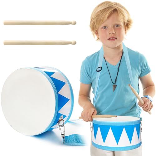 Xeehwb Kids Drum Set8 Inch Wooden Drum ToysEducational Baby Musical Toy with an Adjustable Strap and 2 DrumsticksSensory Musical Instrument Toys for ToddlerKidsBoys Girls - Image 1