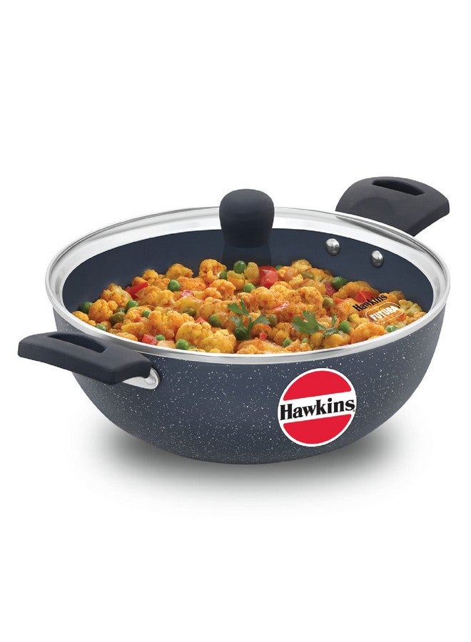 Hawkins Ceramic Nonstick 3.5 Litre Deep Kadhai, Induction Deep Fry Pan with Glass Lid, Granite Kadai (ICK35G) - Image 1