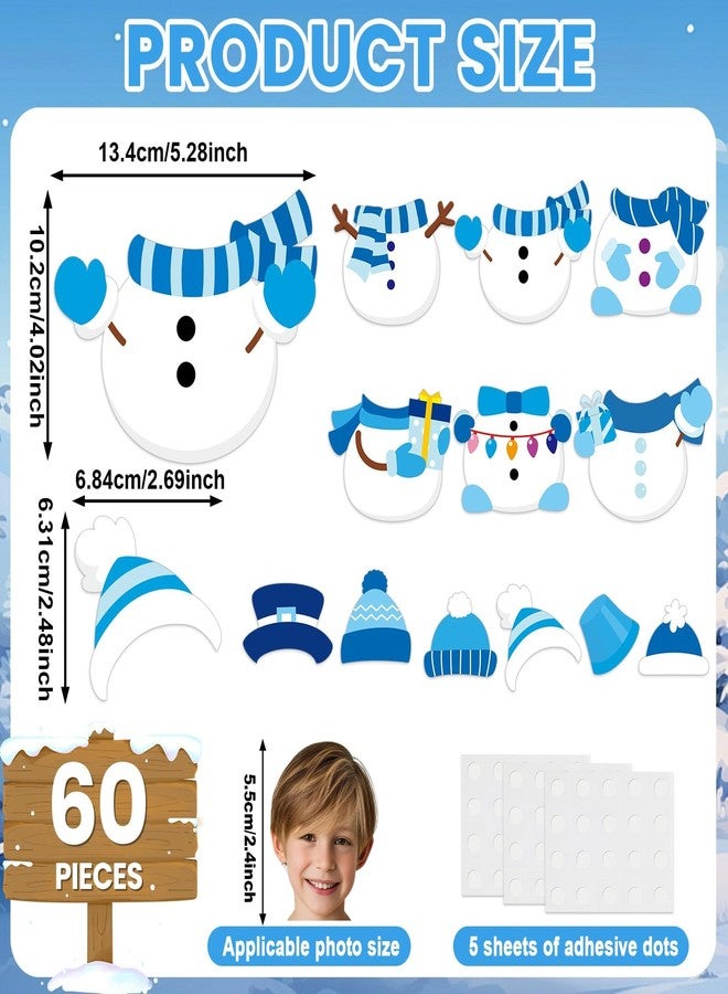 Lonfliness 60Pcs Winter Snowman Paper Cutouts Bulletin Board Decorations Blue Snowman DIY Photo Picture Crafts Cutout Christmas Winter Classroom Supplies for Kids School Chalkboard Home Birthday Wall Decor - Image 2