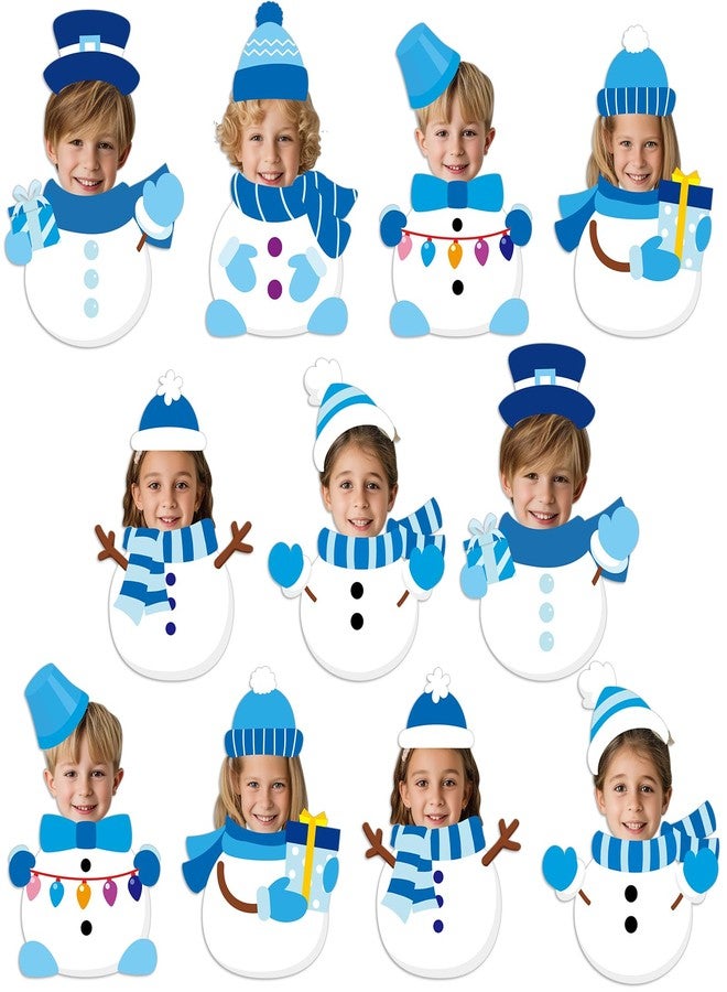 Lonfliness 60Pcs Winter Snowman Paper Cutouts Bulletin Board Decorations Blue Snowman DIY Photo Picture Crafts Cutout Christmas Winter Classroom Supplies for Kids School Chalkboard Home Birthday Wall Decor - Image 1