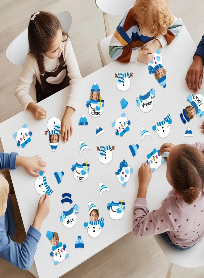 Lonfliness 60Pcs Winter Snowman Paper Cutouts Bulletin Board Decorations Blue Snowman DIY Photo Picture Crafts Cutout Christmas Winter Classroom Supplies for Kids School Chalkboard Home Birthday Wall Decor - Image 5