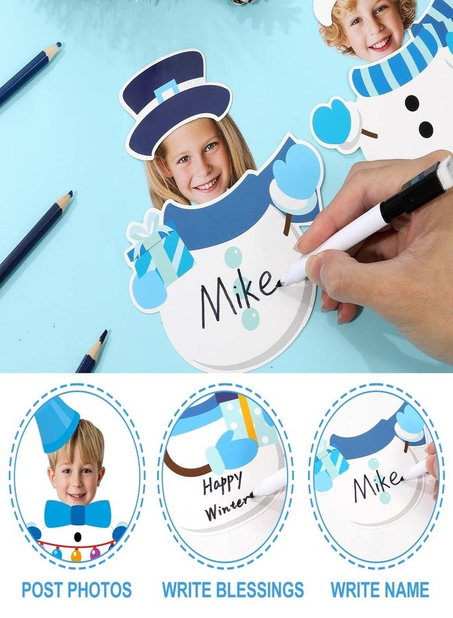 Lonfliness 60Pcs Winter Snowman Paper Cutouts Bulletin Board Decorations Blue Snowman DIY Photo Picture Crafts Cutout Christmas Winter Classroom Supplies for Kids School Chalkboard Home Birthday Wall Decor - Image 4
