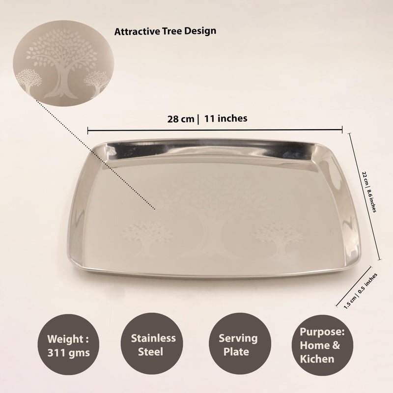 Spillbox Stainless Steel Multipurpose Serving Tray| Poonam Tray|SS Tray|Food Grade Material|Dinnerware |Mirror Finish[Length:28cm Weight:320gm] - Image 4