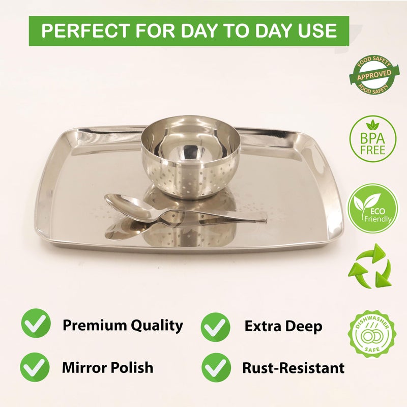 Spillbox Stainless Steel Multipurpose Serving Tray| Poonam Tray|SS Tray|Food Grade Material|Dinnerware |Mirror Finish[Length:28cm Weight:320gm] - Image 5