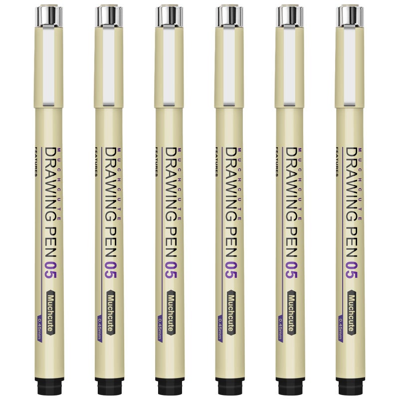 KOUSICOO Muchcute 05 Fine Point Writing Pens 6 Black 045mm Thin Micron Pen 05 No Bleed Bible Journaling Study Supplies Annotation Smooth Waterproof Micro Line Needle Tip Fineliner Gel Felt Ink Markers Stuff - Image 3